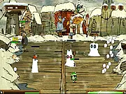 Snow Brawl 2 game screenshot, Cartoon Network characters throwing snowballs in a winter arena, play free action game online