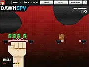 Super Punch game screenshot, a large fist punching a platform causing cartoon germs to fly off, physics puzzle free online game