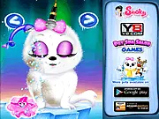 Pet Spa Salon Nola free online game, showing the cute baby polar seal Nola wearing a festive Christmas outfit after a successful spa and dress-up session.