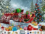 Screenshot of Christmas Dream hidden object game showing a festive, cluttered room with various items to find, available free online on PlayArcadeHub