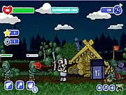 Zombies Ate My Motherland free online shooter game screenshot, showing a character shooting a horde of zombies in a snowy, Russia-themed setting.