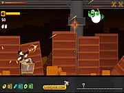 Zombie on Wheels: The Arrival free online driving game screenshot, a car driving through an infested city street while crushing zombies.