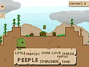 The main screen for Peeple Smashin' free online game, showing the Ogre character ready to smash objects on PlayArcadeHub