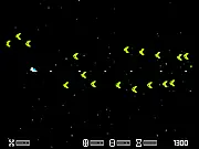 N-Dimensions space shooter free online game screenshot, showing a spaceship battling multiple enemies and a big boss in an interdimensional setting, arcade game on PlayArcadeHub.