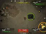 Heavy Danger gameplay screenshot, four commandos shooting at enemies in a top-down perspective, intense war survival shoot-em up free online game