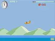 Sky Firefighter game screenshot, an airplane dropping water on a large fire, play free online firefighting game