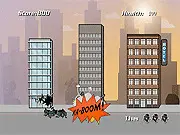 The colossal monster Dr. Oct smashing a skyscraper in the retro-style arcade game Dr. Oct Rampage.