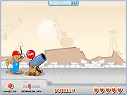 Cartoon beaver being launched from a cannon towards a water tin in the online physics puzzle game Beaver Blast