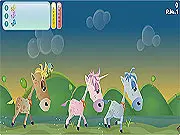 Horsey Racing game screenshot, colorful horses racing, collecting powerups, arcade horse game online