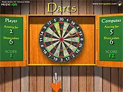 Screenshot of a dartboard showing three darts stuck near the bullseye in the free online Darts Pub Game
