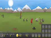 Screenshot of the free online strategy game Battle for Gondor showing forces defending a castle against orc armies