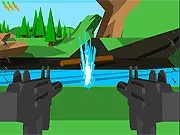 Gunny Bunny free online shooter game screenshot showing the rabbit character blasting enemies with a weapon