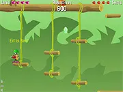 Screenshot of the game Alex the Kid showing the main character, a small boy, jumping over a gap in a classic 8-bit side-scrolling level.