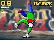 Gameplay screenshot of Balance Flash, showing a character attempting to hold a handstand on a plain background, illustrating the challenging equilibrium task.