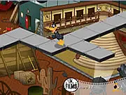 Daffy's Studio Adventure free online game screenshot, showing Daffy Duck running on a catwalk avoiding falling objects