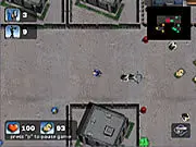 Zombie Storm free online shooting game screenshot showing a player character firing a weapon at a horde of cartoon zombies