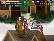 Screenshot of Ways Hero, a free side-scrolling fighting game, showing the main character in action against multiple opponents with a knife