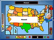 USA and World Geography Game online screenshot, map of the United States and global continents, free geography quiz
