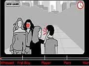 Look But Don't Touch flash game screenshot showing a man trying to look at a woman on the beach while his fiancée is distracted.