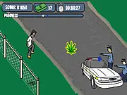 Ghetto Chase online game screenshot showing a character running and jumping over obstacles to escape the police