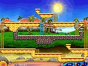 Granny In Paradise free online game screenshot, Super Granny character platforming in a jungle environment to rescue cats.