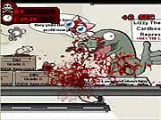 Gameplay screenshot from Fuzzy McFluffeinstein 2, showing the cat character in action inside a pet store, surrounded by small rodent enemies.
