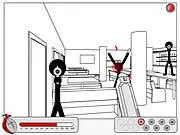 Stickman character with a gun in action during Stickman Madness, an intense free online stickman shooting game on PlayArcadeHub.