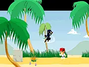 Ninjaman: Revenge of the Dark Ninja free online game screenshot, a ninja character running past a spike trap with an enemy in the distance