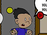 Pico's Cousin 2 free online adventure game screenshot, showing Otis exploring the strange retirement home setting on PlayArcadeHub.