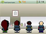 The game screen for My Head, showing a customer's head with rapidly growing hair and a razor tool, emphasizing the precise shaving challenge.