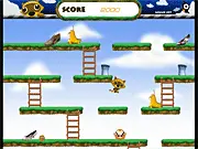 Kum Kang free online platform game with a raccoon collecting shoes and avoiding spiky balls