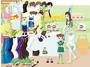 Mamamema free online dress up game screenshot showing a mother and daughter standing side-by-side with a wardrobe selection interface.