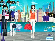 Screenshot of City Girl Dress Up free online game featuring a stylishly dressed young woman with long hair, wearing a glamorous urban outfit suitable for a high-end city environment.