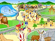 Screenshot of the Zoo Decor Game interface showing a beautifully designed animal enclosure with a giraffe and trees.