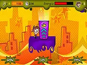 Screenshot of Adventura Magica game showing Timmy, the Fairy GodParents, and a magical enemy in a colorful adventure world