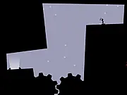 Manifold gravity puzzle game screenshot showing a small man being pulled toward an exit by a user-created circular gravity field