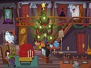 Casper's Haunted Christmas Puzzle game screen, Casper the friendly ghost with his friend Holly trying to stop the three ghost uncles with a found object