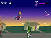 Halloween Hocus Pocus free online arcade game Jessica Witch flying on a vacuum cleaner to catch potions
