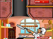 The free online action game Pizza Passion showing a character catching a freshly tossed pizza fresh out of the oven