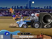 Motorcycle roadie balancing a bike on a treacherous road while collecting turbo arrows in the free Rockin Roadie online game
