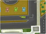 Screenshot of the game Nitro Trabi, showing a cartoon East German car (Trabi) with a large exhaust pipe racing on a track with a speed boost.