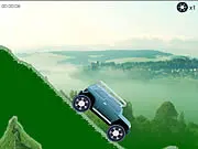 Amazing Race: Mountain Jeep game screenshot showing a red 4x4 jeep driving over a steep, rocky mountain terrain, physics driving game