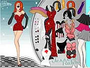 Jessica Rabbit Dress Up game screen, styling the cartoon character in different fashionable outfits, play free online paper doll game