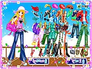 Glitter Dressup free online game screenshot, beautiful girl wearing a sparkling outfit and long hair.