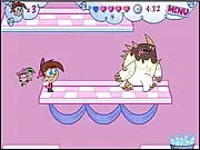 Timmy Turner with Cosmo and Wanda, fighting fuzzy bunny and ice cream monsters in the Whoa Baby! Fairly OddParents game