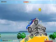 Super Racer game screenshot showing a monster truck balancing on a steep obstacle course