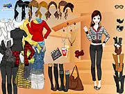 Stairs Dressup online game screenshot showing a girl and various clothing options for a cinema date