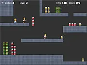 Beer Dude 2 game screenshot, cartoon character collecting beer while running from men in suits, free online arcade game
