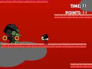 Screenshot of the free online platformer Sonic Shadow XS, showing Shadow the Hedgehog running quickly through a fire-themed level.