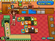 Mahjong Burger free online puzzle game screenshot showing food tiles on a conveyor belt being matched to complete an order.